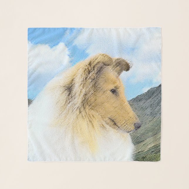 Collie in Mountains (Rough) Painting - Dog Art Scarf (Front (Horizontal))