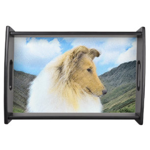 Collie in Mountains (Rough) Painting - Dog Art Serving Tray