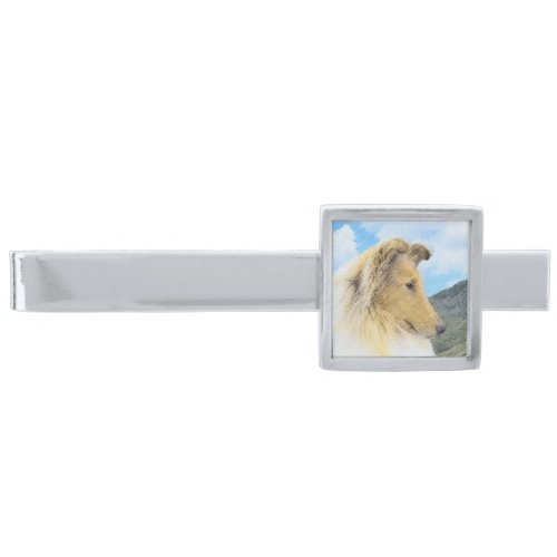Collie in Mountains Rough Painting _ Dog Art Silver Finish Tie Bar