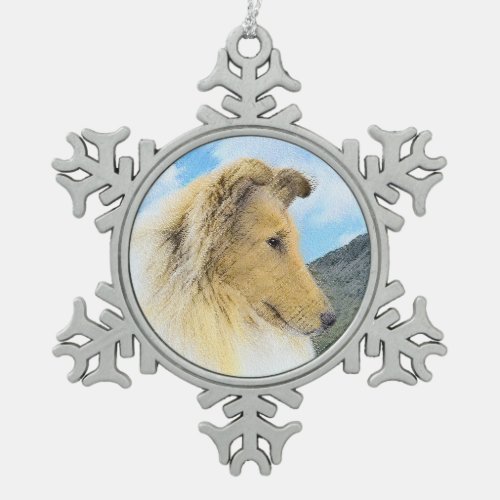 Collie in Mountains Rough Painting _ Dog Art Snowflake Pewter Christmas Ornament