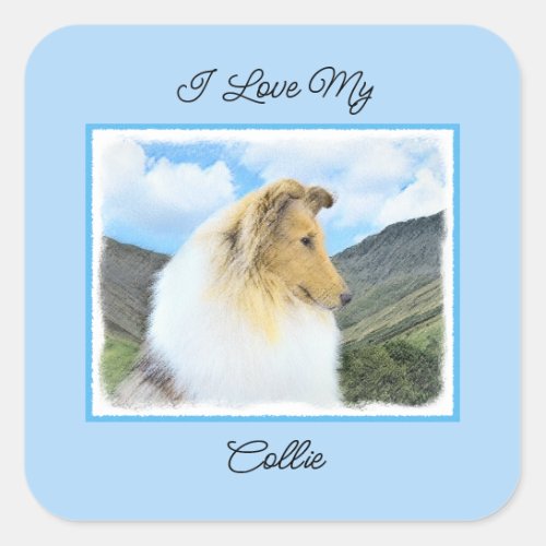 Collie in Mountains Rough Painting _ Dog Art Square Sticker