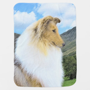 Collie in Mountains (Rough) Painting - Dog Art Stroller Blanket
