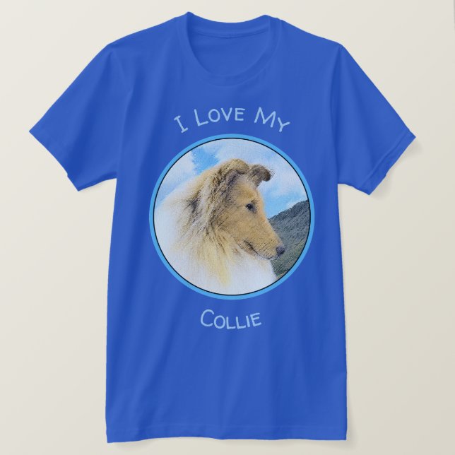 Collie in Mountains (Rough) Painting - Dog Art T-Shirt (Design Front)