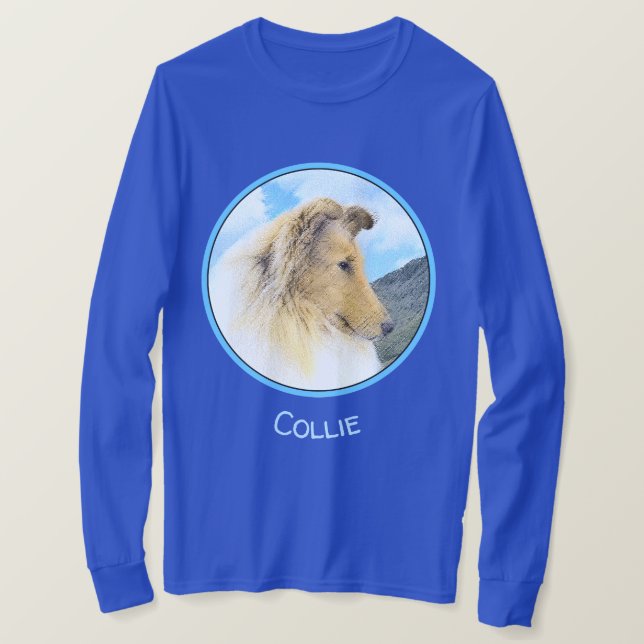 Collie in Mountains (Rough) Painting - Dog Art T-Shirt (Design Front)