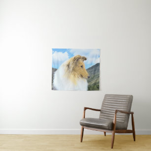 Collie in Mountains (Rough) Painting - Dog Art Tapestry