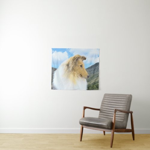 Collie in Mountains Rough Painting _ Dog Art Tapestry