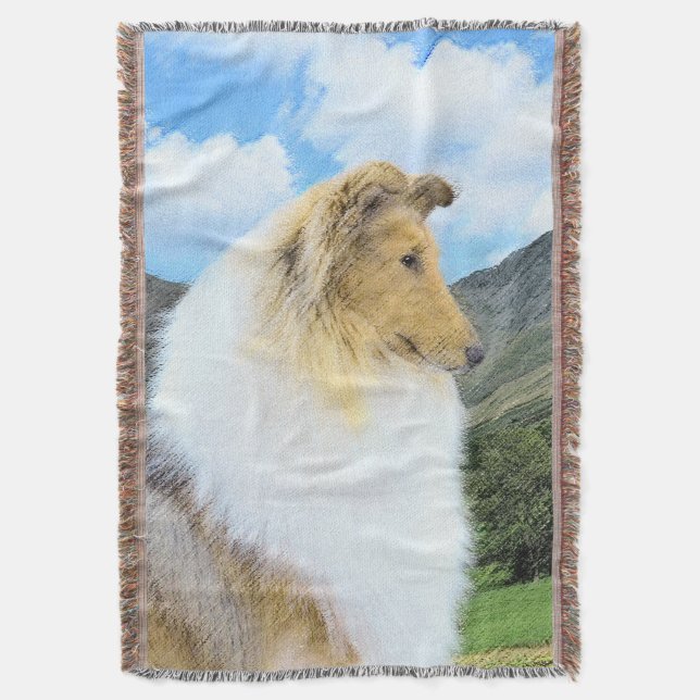 Collie in Mountains (Rough) Painting - Dog Art Throw Blanket (Front Vertical)