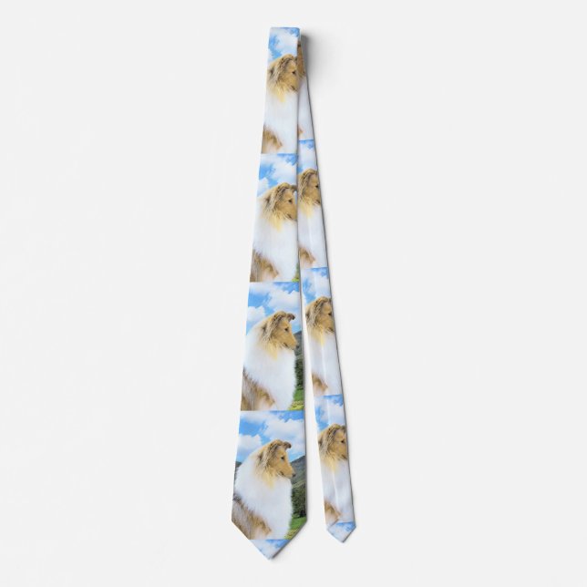 Collie in Mountains (Rough) Painting - Dog Art Tie (Front)