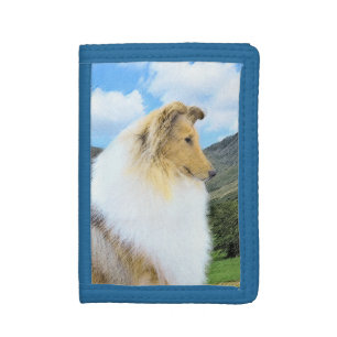 Collie in Mountains (Rough) Painting - Dog Art Tri-fold Wallet