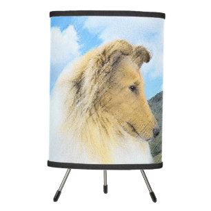 Collie in Mountains (Rough) Painting - Dog Art Tripod Lamp