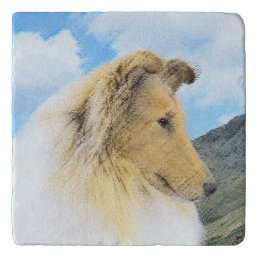 Collie in Mountains (Rough) Painting - Dog Art Trivet