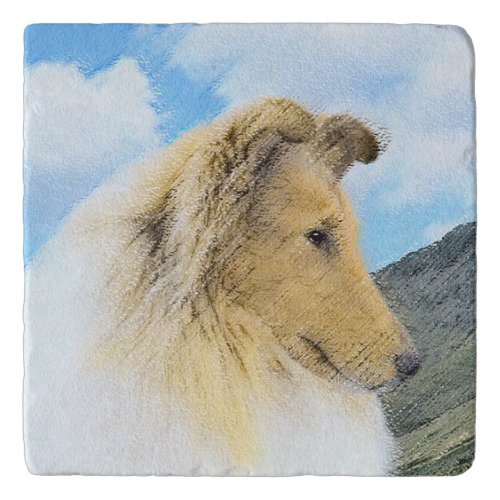 Collie in Mountains Rough Painting _ Dog Art Trivet