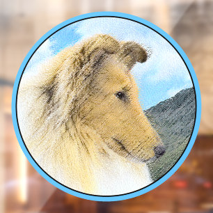 Collie in Mountains (Rough) Painting - Dog Art Window Cling