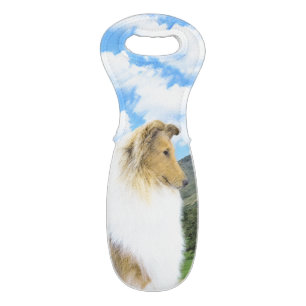 Collie in Mountains (Rough) Painting - Dog Art Wine Bag