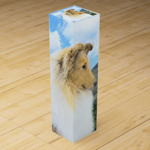 Collie in Mountains (Rough) Painting - Dog Art Wine Box