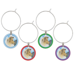 Collie in Mountains (Rough) Painting - Dog Art Wine Charm