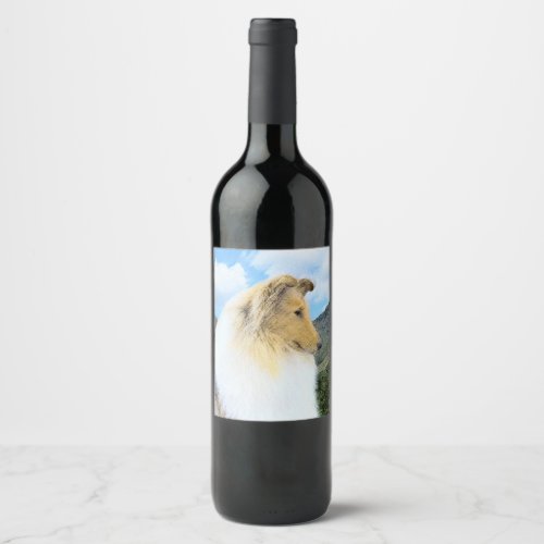 Collie in Mountains Rough Painting _ Dog Art Wine Label