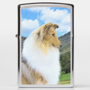 Collie in Mountains (Rough) Painting - Dog Art Zippo Lighter