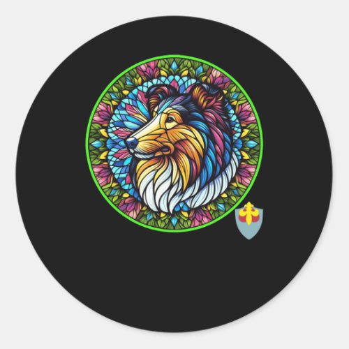 Collie In Stained Glass Active  Classic Round Sticker