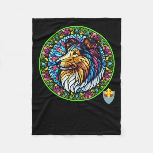 Collie In Stained Glass Active  Fleece Blanket