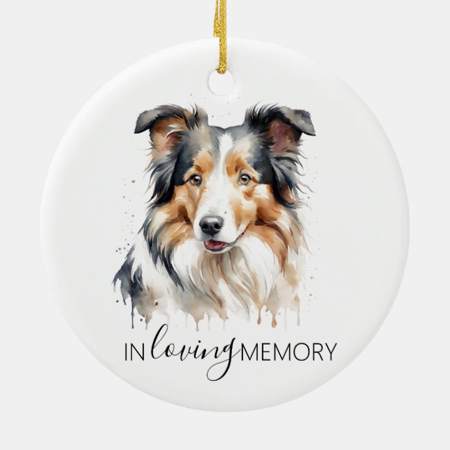 Collie memorial watercolour christmas ceramic ornament (Back)