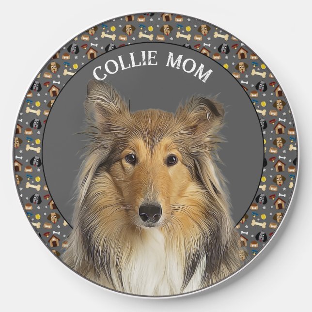 Collie Mom custom pet photo Wireless Charger (Front)