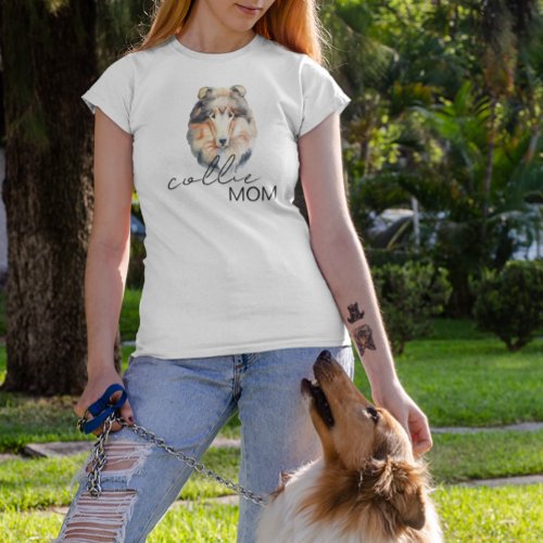 Collie Mom Cute Watercolor Dog lover  T_Shirt
