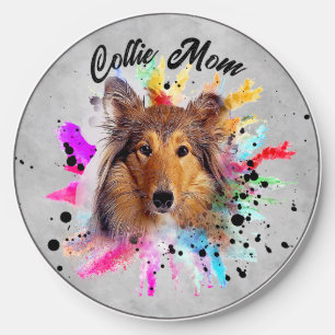 Collie Mom watercolor splash custom photo Wireless Charger