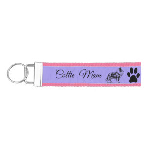 Collie Mom with Paw Print *Personalize* Wrist Keychain