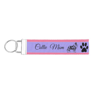 Collie Mom with Paw Print *Personalize* Wrist Keychain