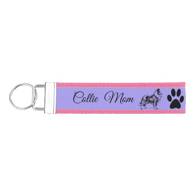 Collie Mom with Paw Print *Personalize* Wrist Keychain (Keys on Left)
