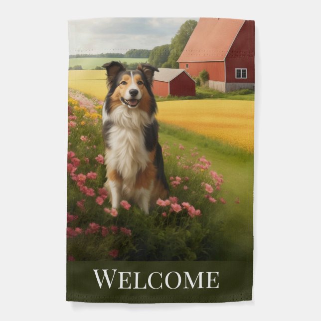 Collie on Farm Garden Flag (Front)