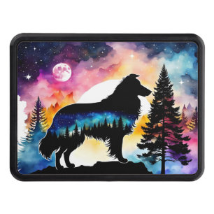 Collie on mountain top on colorful forest hitch cover