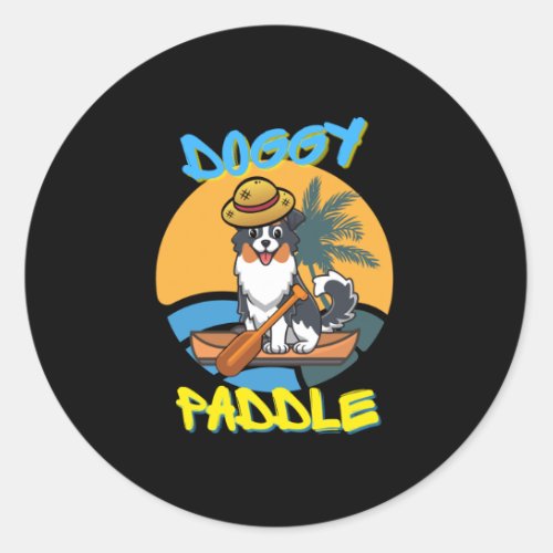 Collie Paddling A Boat  Classic Round Sticker