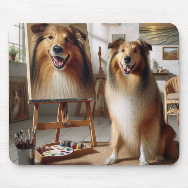 Collie Paint Portrait On an Easel Mouse Pad (Front)