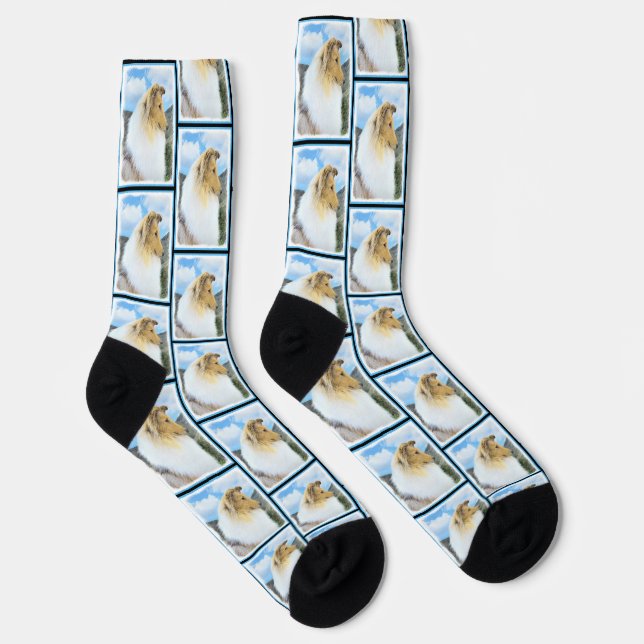 Collie Painting Rough Sable Merle Original Dog Art Socks (Right)
