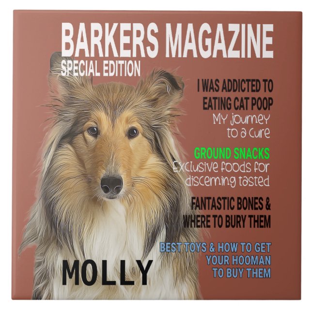 Collie Parody Magazine Cover Ceramic Tile (Front)