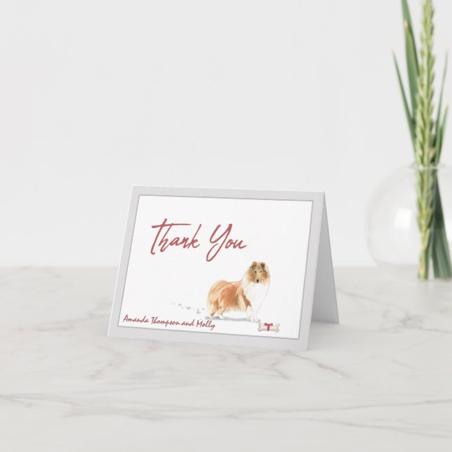 Collie Pet Dog Personalize Bone Ribbon     Thank You Card (Front)