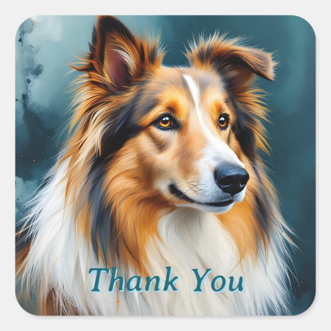 Collie Portrait Thank you Square Sticker (Front)