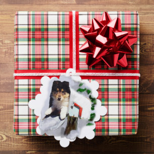 Collie Puppy Christmas Ornament Card