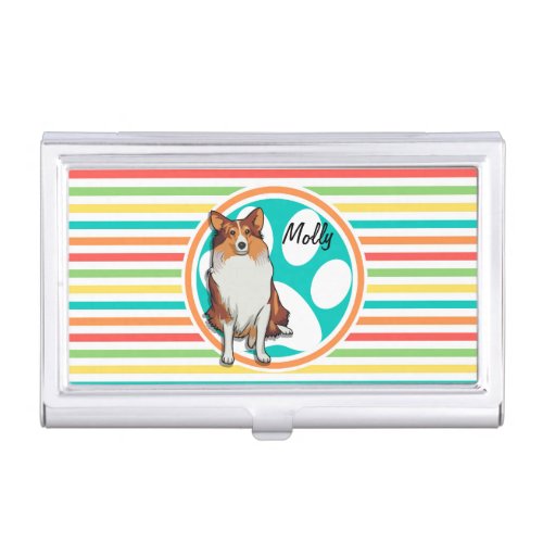 Collie  Rainbow Stripes Case For Business Cards