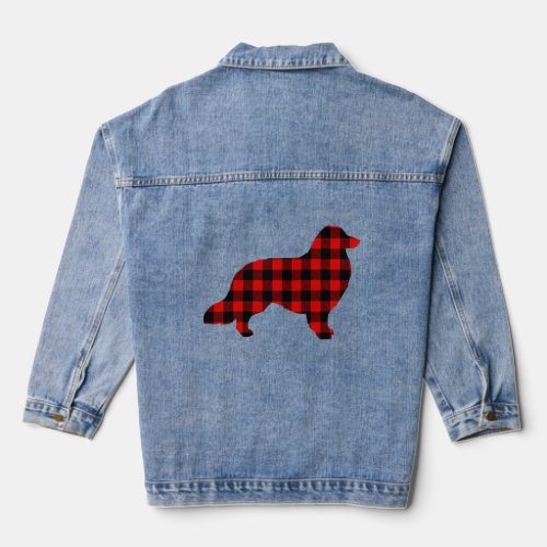 Collie Red Buffalo Plaid Puppy Dog Matching Family Denim Jacket