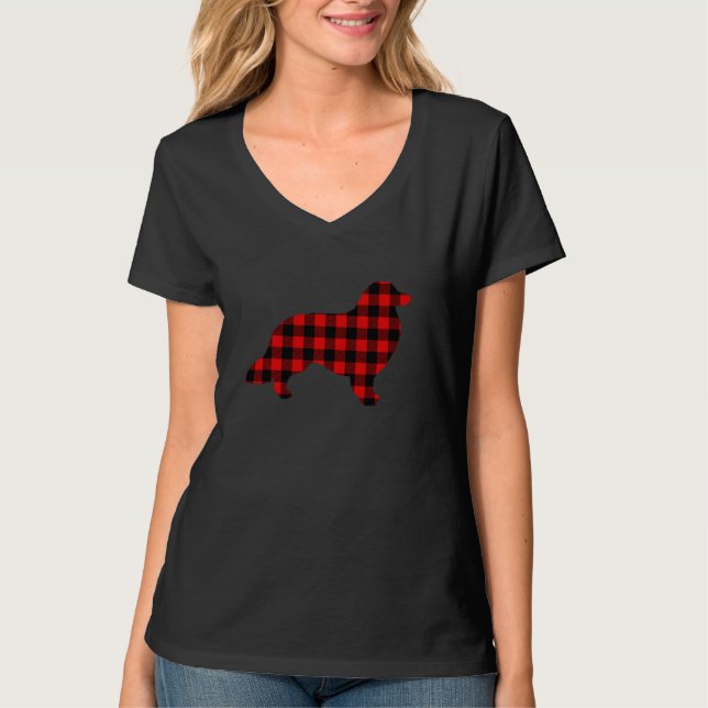 Collie Red Buffalo Plaid Puppy Dog Matching Family T-Shirt (Front)