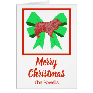 Collie Rough Christmas Dog & Green Bow Christmas Cards