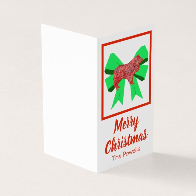Collie Rough Christmas Dog & Green Bow Small (Outside)