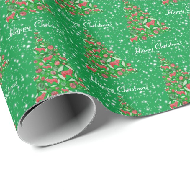 Collie Rough Dog Christmas Tree Holiday Green Wrapping Paper (Roll Corner)