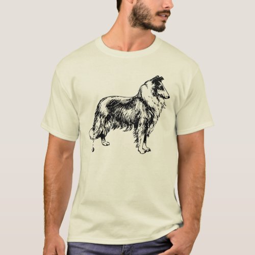 Collie rough dog line art mens beige t_shirt gift T_Shirt