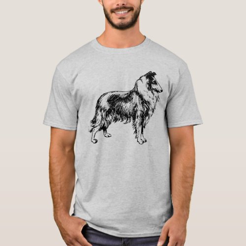 Collie rough dog line art mens grey t_shirt gift T_Shirt