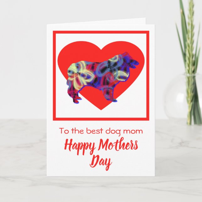 Collie Rough Dog Red Heart Mother’s Day Card (Front)