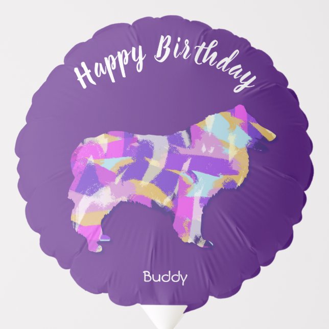 Collie Rough Dog Silhouette PurplePY&B Birthday Balloon (Front)
